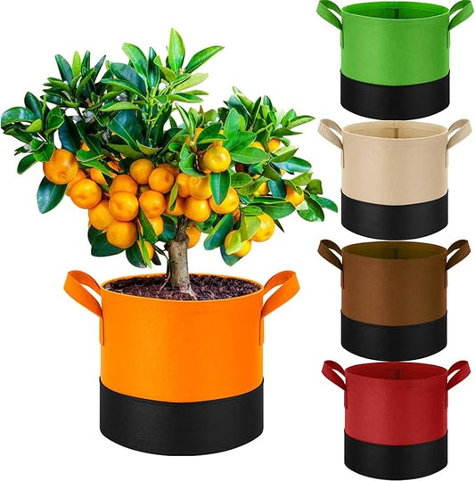 10 Gallon Fabric Grow Bags 5-Pack, 350G Heavy Duty Nonwoven Plant Pots