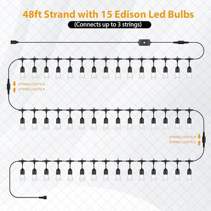 Mlambert 144Ft 3-Color in 1 48Ft Remote LED Dimmable Outdoor String Lights