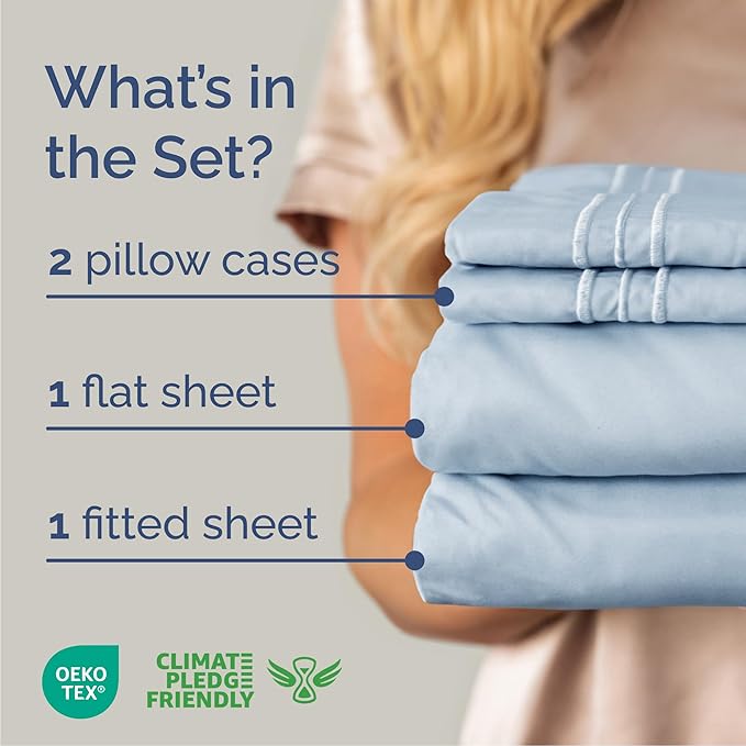 Cal King Size 4 Piece Sheet Set - Comfy Breathable & Cooling Bed Sheets Set - Hotel Luxury Bedding for Women, Men, Kids, Teens, Boys & Girls - Deep Pockets, Soft, Wrinkle Free - Oeko-Tex - Sky Blue