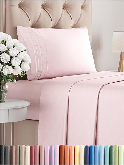 Twin Size 3 Piece Sheet Set - Comfy Breathable & Cooling Bed Sheets Set - Hotel Luxury Bedding for Women, Men, Kids, Teens, Boys & Girls - Deep Pockets, Soft, Wrinkle Free - Oeko-Tex - Lavender Pink