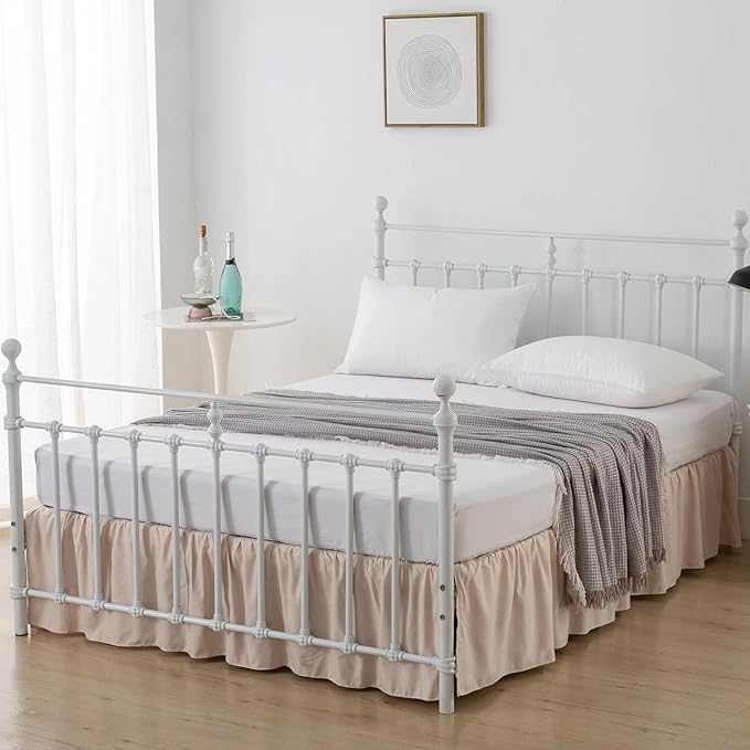 Bed Skirt Twin Size, Ruffled Bed Skirts with Split Corners, 14 Inch Drop Dust Ruffle Bed Skirt with Platform, Cream, 14'' Twin