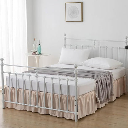 Bed Skirt King Size Ruffled Bed Skirts with Split Corners, 14 Inch Drop Dust Ruffle Bed Skirt with Platform, Cream, 14" King