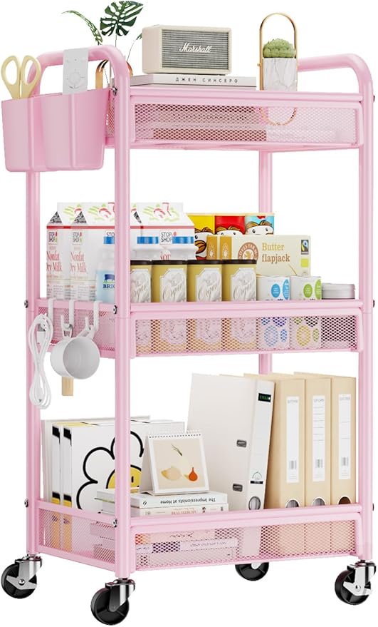 3 Tier Metal Rolling Cart, Art Workspace, Bedside Storage