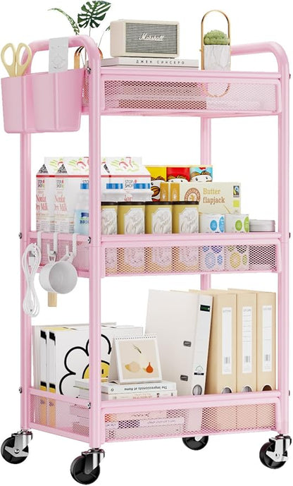 3 Tier Metal Rolling Cart, Art Workspace, Bedside Storage