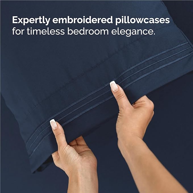 Twin XL Size 3 Piece Sheet Set - Comfy Breathable & Cooling Bed Sheets Set - Hotel Luxury Bedding for Women, Men, Kids, Teens, Boys & Girls - Deep Pockets, Soft, Wrinkle Free - Oeko-Tex - Navy Blue