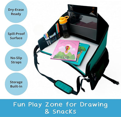 Kids Travel Tray for Car Seat- Purple- The Essential Travel Lap Desk with Removable Tablet Holder, Built-In Storage, and Stabilized Panels, Must Have Car Tray for Kids on Road Trips