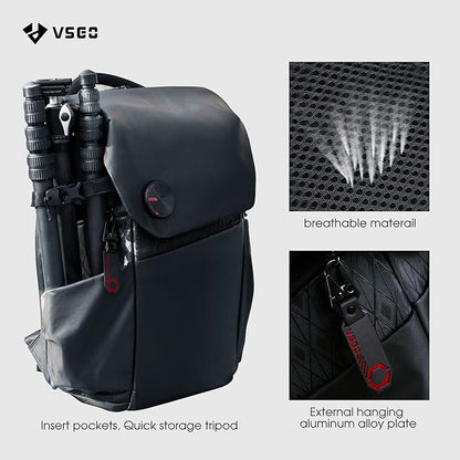 VSGO 20L Professional Camera Backpack for DSLR/SLR, Compatible with Sony Canon Nikon Cameras, DJI RSC2 Gimbals, Tripod, 15.6" Laptop, Lenses & Accessories – Waterproof TPU Canvas, Travel & Outdoor Use