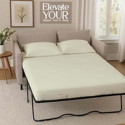 Sleeper Sofa 4 Piece Bed Sheet Set Premium Quality 100% Cotton 500 Thread Count, Smooth & Super Soft Sateen Weave, Extra Soft Bed Sheets, Wrinkle Free, 6 Inch Deep Pocket (Twin, Ivory)