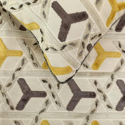 The HomeCentric King/Queen/Twin Grey & Yellow Designer Queen 74"x18" Bed Runner with Pillow Cover, Beaded Bed Scarf on Velvet Fabric - Tripod