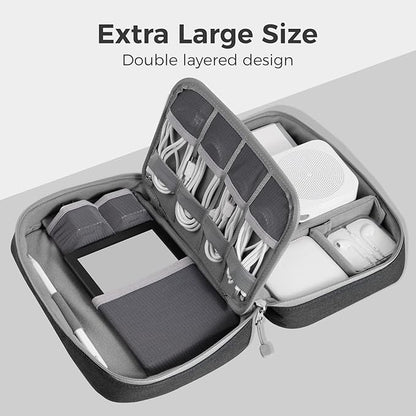 pack all Electronic Organizer Plus, Larger Capcity Cable Organizer Bag, Shockproof Carrying Case, Portable Cord Travel Organizer Storage Bag for Cables, Chargers, Phones, USB, SD Cards(Black)
