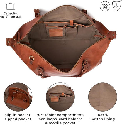 Berliner Bags Vintage Leather Duffle Bag München for Travel or the Gym, Overnight Bag for Men and Women - Brown (Cognac)