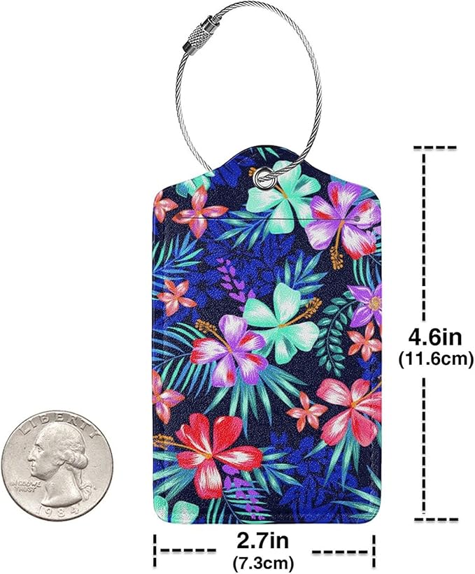 Set of 2 Luggage Tag for Suitcases Tie dye PU Leather Luggage Tag with Full Back Privacy Name ID Card Fun Laggage Tags