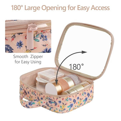 PACKISM Clear Makeup Bag - 2 Pack TSA Approved Toiletry Bag with Handle and 180° Large Opening, Clear Toiletry Bag Fit Carry-on Travel Essential, Travel Bags for Toiletries, Nude Pink Ditsy Floral