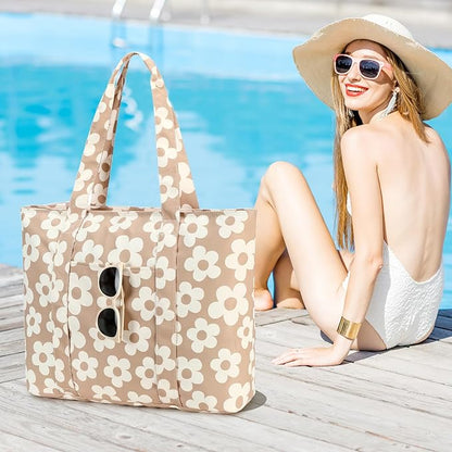 LEDAOU Beach Bags for Women, Beach Bags Waterproof Sandproof, Packable Beach Tote Bag with Zipper Travel Sports