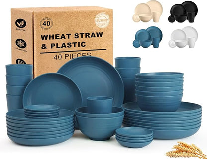 Wheat Straw Dinnerware Sets for 8, Unbreakable Bowl and Plate Set 40 Piece