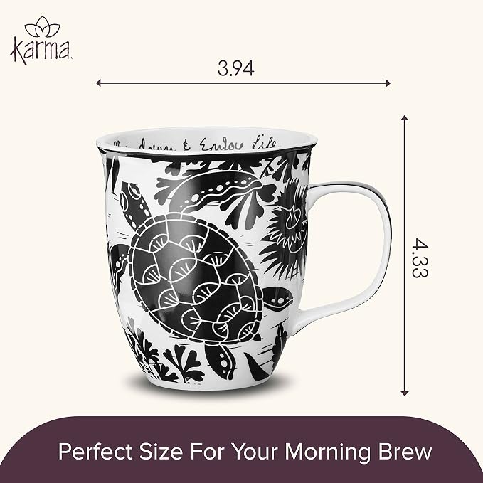 Karma Gifts 16 oz Black and White Boho Mug Sea Turtle