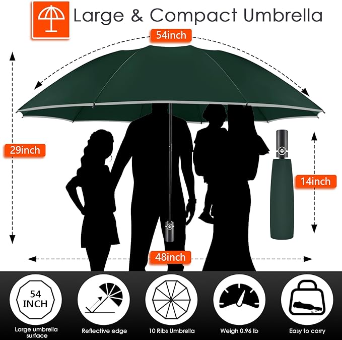 Bodyguard Inverted Umbrella - Large Windproof for Rain & Sun, Compact Reverse With Reflective Stripe, Teflon-Coated for Women Men, Travel Folding With Cover Bag