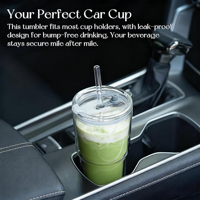 KEMORELA 2PCS 20oz Clear Double Wall Glass Cups