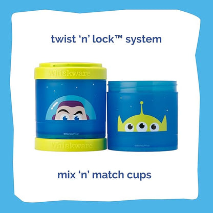 Whiskware Disney Pixar Stackable Polypropylene Snack Containers for Kids and Toddlers, 3 Stackable Snack Cups for School and Travel, Toy Story Buzz Lightyear