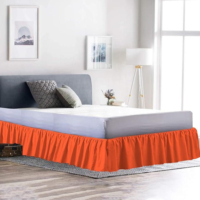 Bed Skirt - Ruffled Bed Skirt (Olympic Queen, Orange) 12 Inch Drop Dust Ruffle with Platform, 100% Cotton 800 Thread Count Fabric - Dust Ruffle Bedskirt for Easy Fitting and Easy Care