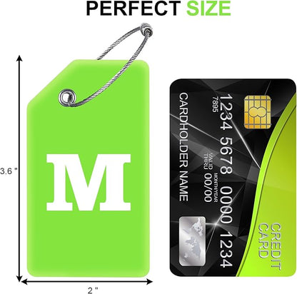 8 Pcs Luggage Tags for Suitcases, 26 Initial Letter Travel Luggage Baggage Identification Labels ID Tags Fully Bendable Tags with Stainless Steel Loop (Letter M, Green)