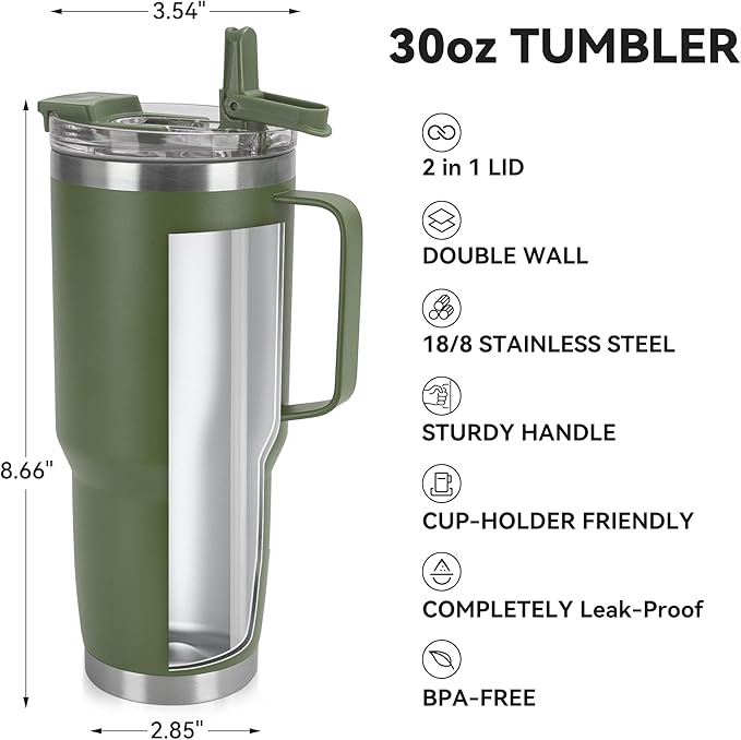 HASLE OUTFITTERS 30oz Tumbler Bulk with Handle, Insulated Travel Coffee Mug Set with Handle Leak-Proof Double Wall Stainless Steel Vacuum Tumblers Pack Metal Cup for Hot and Cold Drink