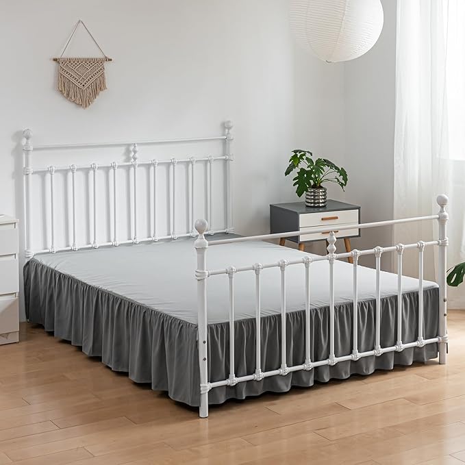 Bed Skirt Twin Size Ruffled Bed Skirts with Split Corners, 12 Inch Drop Dust Ruffle Bed Skirt with Platform,Gray