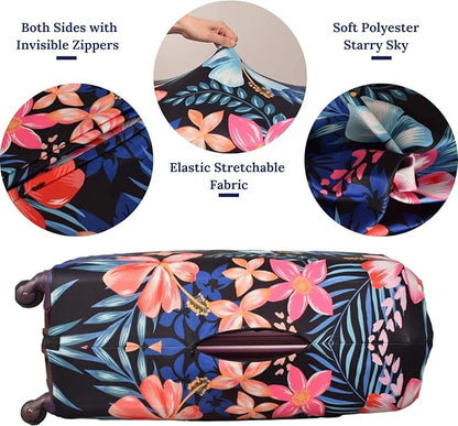 Luggage Cover, Protective Washable Suitcase Cover - Travel Elastic Spandex Suitcase Protector Fits 19 to 20 Inch Flower