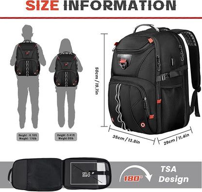 Extra Large Travel Laptop Backpack,18.4 inch XXXL Gaming Backpack, TSA Friendly College Daypack Big Capacity Heavy Duty Business Suitcase Daypack Bag USB Port for Men/Women-Black
