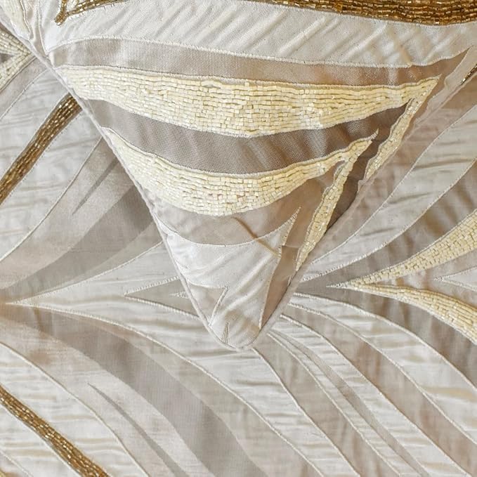 The HomeCentric King/Queen/Twin Ivory Luxury Full 68"x18" Bed Runner with One Pillow Cover, Bead Hand Embroidery Bed Scarf on Jacquard Fabric - Clarissa Serene