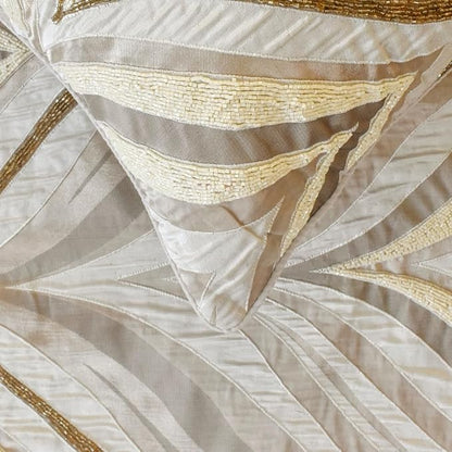 The HomeCentric King/Queen/Twin Ivory Luxury Full 68"x18" Bed Runner with One Pillow Cover, Bead Hand Embroidery Bed Scarf on Jacquard Fabric - Clarissa Serene