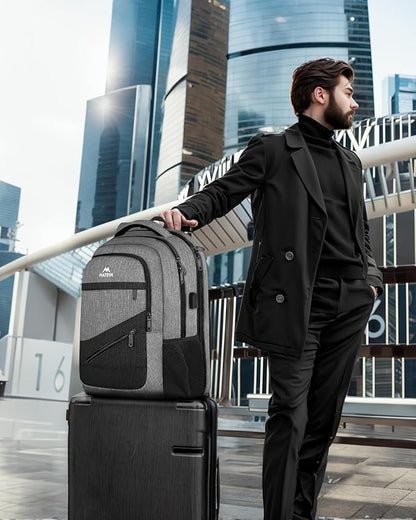 MATEIN 17 Inch Work Backpack for Men Women, Water Resistant Practical Travel Laptop Backpack with Trolley Sleeve, Casual College Daypack Laptop Compartment TSA Friendly, Grey Black