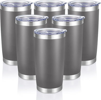 20 oz Tumblers Bulk Stainless Steel Tumbler with Lid Double Wall Vacuum Insulated Coffee Mug 20oz Powder Coated Cup for Hot and Cold Drinks, Gray, 6 pack