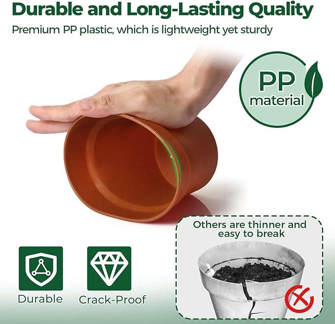 T4U 5 Inch Plant Pot 8-Pack, Plastic Pots