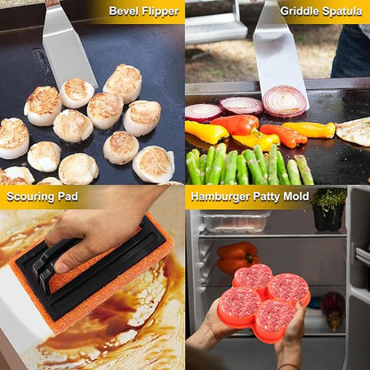 ROMANTICIST 132PC Professional Griddle Accessories Kit - Heavy Duty Stainless Steel Grill Spatula Set for Grill Griddle Hibachi Flat Top Outdoor Cooking - Great Grill Gift on Birthday Wedding
