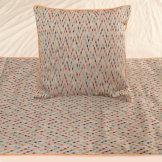 The HomeCentric King Queen Twin Beige & Multicolor Luxury CA King 86"x18" Bed Runner with Pillow Cover, Chevron Embroidery Bed Scarf on Jacquard Embroidered Fabric - Happy Chevy