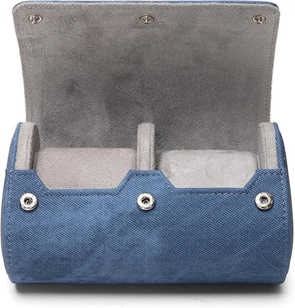 Longjet Watch Roll Travel Case for Men Portable Watches Organizer Box with Removable Velvet Pillow Holder (2 Slot Denim Blue)