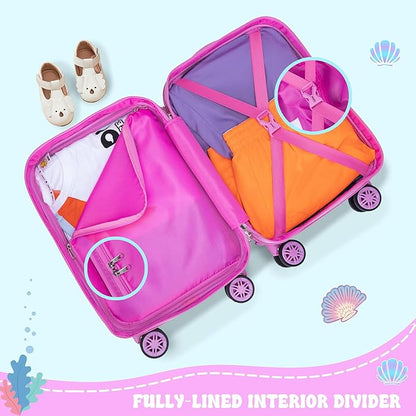Cute Mermaid Kid’s Luggage Set 2 Piece Suitcase Set 16" Hardside Luggage with Spinner Wheels Girls Carry on Toddler Travel Rolling Luggage Airline Approved