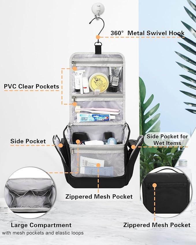 Relavel Hanging Toiletry Bag for Men and Women, Travel Toiletries Bag Water-resistant Large Makeup Cosmetic Organizer Storage, Shaving Dopp Kit Shower Bathroom Hygiene Bags, Carry-on Travel Essentials