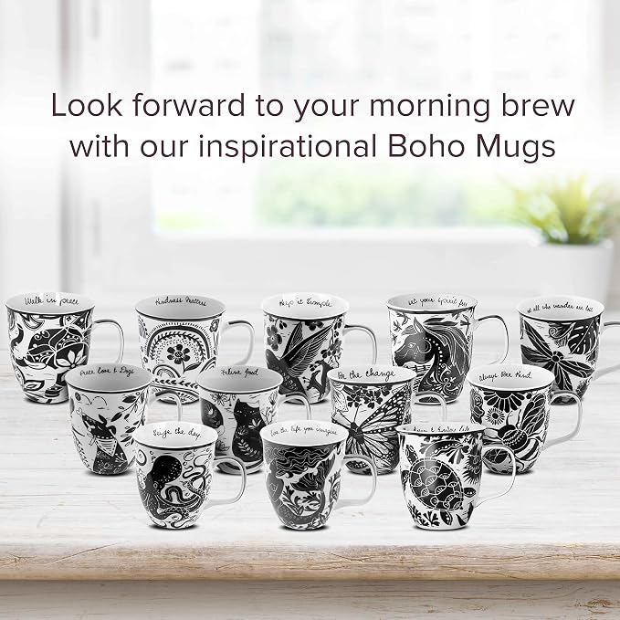 Karma Gifts 14 oz Black and White Boho Mug Dragonfly