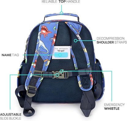 mibasies Toddler Backpack for Boys 2-4: Cute Kids Backpacks Boys - Preschool Kindergarten Backpack - Dinosaur MidnightBlue