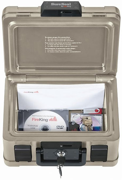 FireKing SureSeal Fire Safe with Key Lock, 1 Half Hour Fire Rated, UL Rated & 100 Hour Water Resistant Home Safe, Portable Home Safes, Taupe