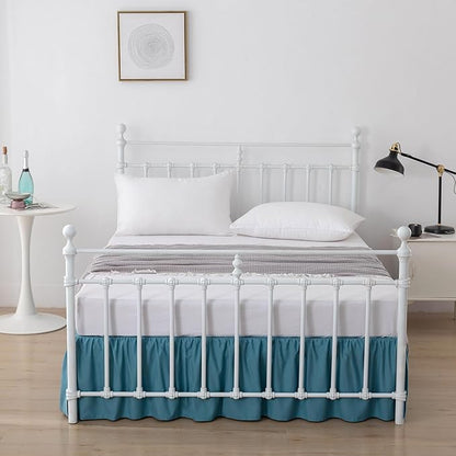 Bed Skirt Queen Size Ruffled Bed Skirt with Split Corners, 14 Inch Drop Dust Ruffle Bed Skirts with Platform, Teal Blue, 14''Queen