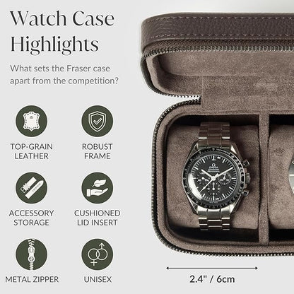 TAWBURY 3 Watch Case Top-Grain Genuine Leather Travel Case Roll for Men - Brown