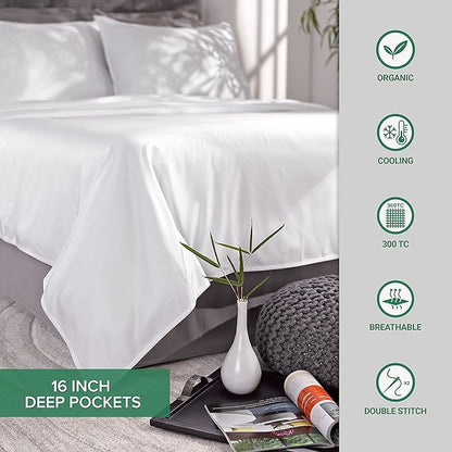 Pure Bamboo California King Sheets, Genuine 100% Organic Viscose Derived from Bamboo Bed Sheet Set, Soft & Cooling, Double Stitching, 2 Year Quality Promise (California King, Creme)