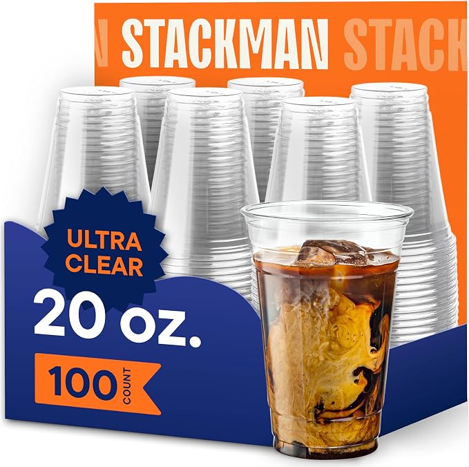 Stack Man Clear Disposable Plastic Cups PET Crystal Clear Disposable 20oz