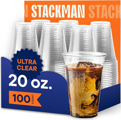 Stack Man Clear Disposable Plastic Cups PET Crystal Clear Disposable 20oz