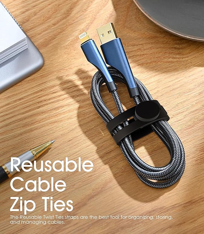 40Pcs Nearockle Reusable Cable Ties, Adjustable Silicone Cord Organizer Small Zip Ties for Charging Cords Earphone Computer Wire, Office Desk Cable Management Travel Accessories(Black)