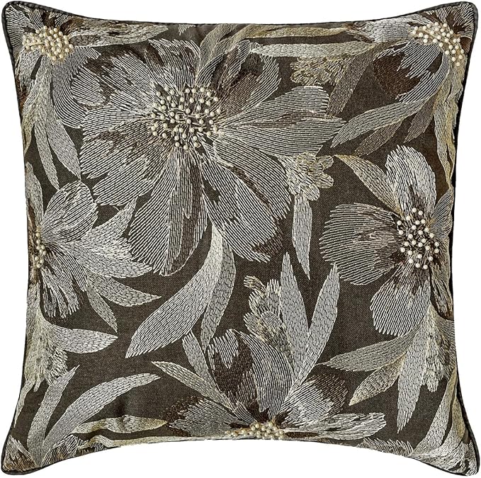 The HomeCentric King/Queen/Twin Grey Decorative Bed Runner Full 68"x18" Bed Runner with Two Pillow Cover, Embroidery, Floral, Pearl Bed Scarf on Jacquard Fabric - Liana