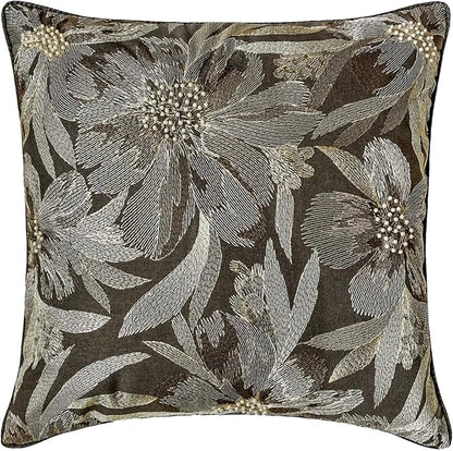 The HomeCentric King/Queen/Twin Grey Decorative Bed Runner Full 68"x18" Bed Runner with Two Pillow Cover, Embroidery, Floral, Pearl Bed Scarf on Jacquard Fabric - Liana